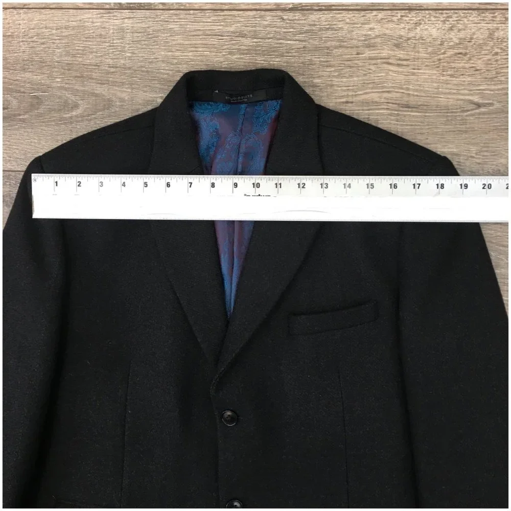 Studio Suits‎ Men's Long Coat Over Coat Wool Sports Jacket 40R Men Black Trench